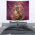 Personalized Brisbane Broncos Rugby Christmas Tapestry Holiday Mascot Graphic Art Festive Lights Bow