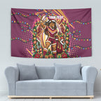 Personalized Brisbane Broncos Rugby Christmas Tapestry Holiday Mascot Graphic Art Festive Lights Bow
