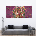 Personalized Brisbane Broncos Rugby Christmas Tapestry Holiday Mascot Graphic Art Festive Lights Bow