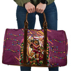 Personalized Brisbane Broncos Rugby Christmas Travel Bag Holiday Mascot Graphic Art Festive Lights Bow