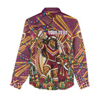 Personalized Brisbane Broncos Rugby Christmas Women Casual Shirt Holiday Mascot Graphic Art Festive Lights Bow