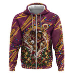 Personalized Brisbane Broncos Rugby Christmas Zip Hoodie Holiday Mascot Graphic Art Festive Lights Bow