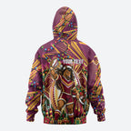 Personalized Brisbane Broncos Rugby Christmas Zip Hoodie Holiday Mascot Graphic Art Festive Lights Bow