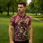 Personalized Brisbane Broncos Rugby Christmas Zipper Polo Shirt Holiday Mascot Graphic Art Festive Lights Bow