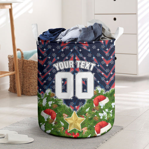 Personalised Sydney Roosters Rugby Christmas Laundry Basket Santa Rugby Mascot - Pine Wreath Festive