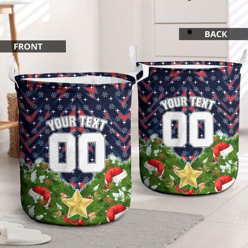 Personalised Sydney Roosters Rugby Christmas Laundry Basket Santa Rugby Mascot - Pine Wreath Festive