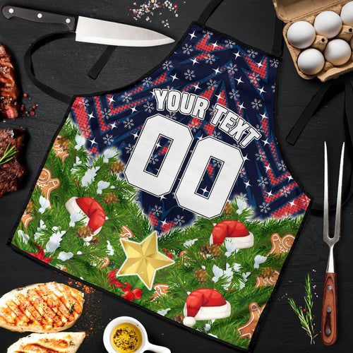 Personalised Sydney Roosters Rugby Christmas Apron Santa Rugby Mascot - Pine Wreath Festive