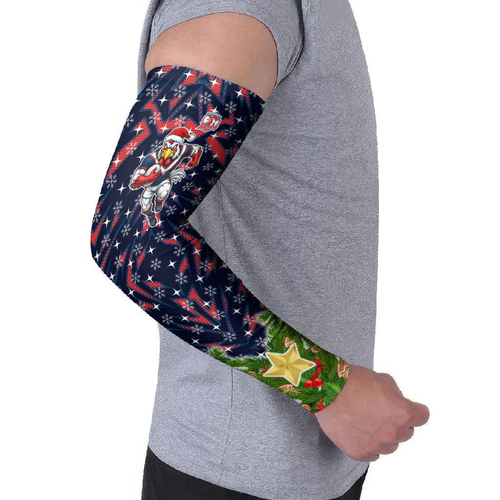 Personalised Sydney Roosters Rugby Christmas Arm Sleeves Santa Rugby Mascot - Pine Wreath Festive