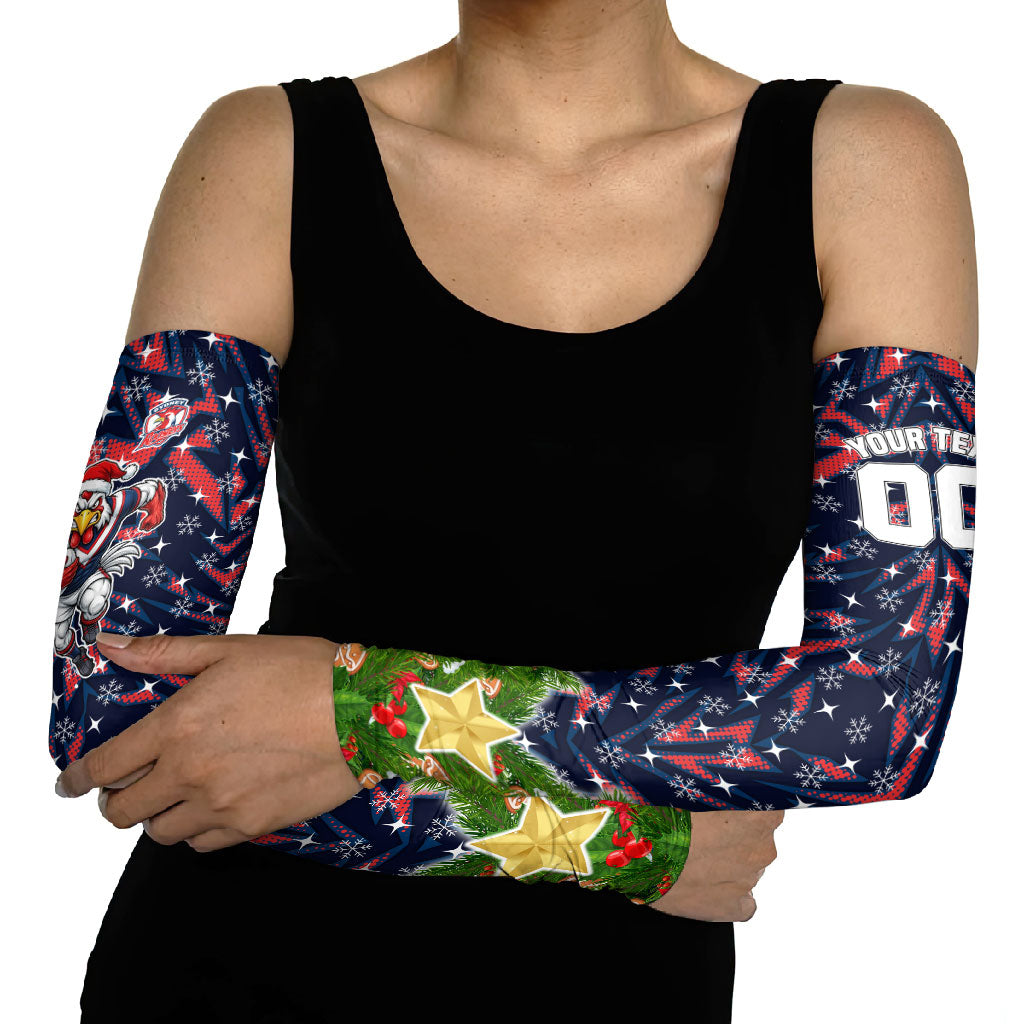 Personalised Sydney Roosters Rugby Christmas Arm Sleeves Santa Rugby Mascot - Pine Wreath Festive