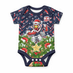 Personalised Sydney Roosters Rugby Christmas Baby Onesie Santa Rugby Mascot - Pine Wreath Festive