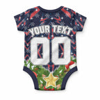 Personalised Sydney Roosters Rugby Christmas Baby Onesie Santa Rugby Mascot - Pine Wreath Festive