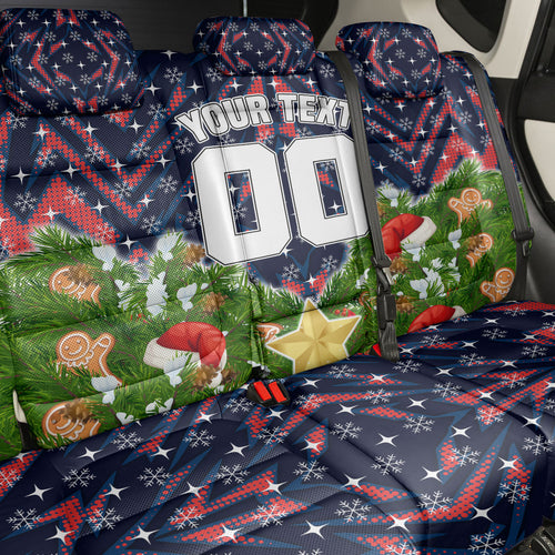 Personalised Sydney Roosters Rugby Christmas Back Car Seat Cover Santa Rugby Mascot - Pine Wreath Festive