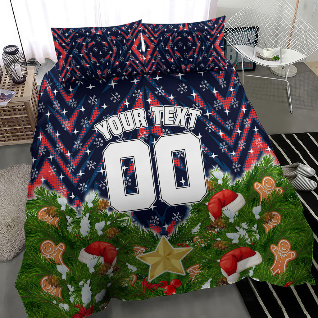 Personalised Sydney Roosters Rugby Christmas Bedding Set Santa Rugby Mascot - Pine Wreath Festive