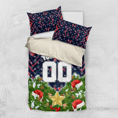 Personalised Sydney Roosters Rugby Christmas Bedding Set Santa Rugby Mascot - Pine Wreath Festive