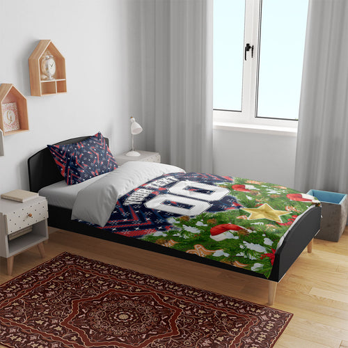Personalised Sydney Roosters Rugby Christmas Bedding Set Santa Rugby Mascot - Pine Wreath Festive