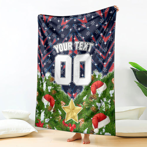 Personalised Sydney Roosters Rugby Christmas Blanket Santa Rugby Mascot - Pine Wreath Festive