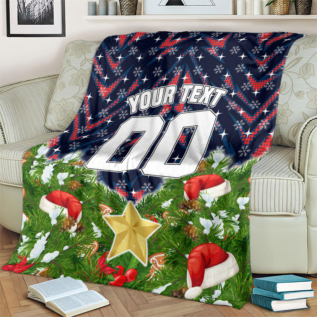 Personalised Sydney Roosters Rugby Christmas Blanket Santa Rugby Mascot - Pine Wreath Festive