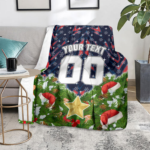 Personalised Sydney Roosters Rugby Christmas Blanket Santa Rugby Mascot - Pine Wreath Festive