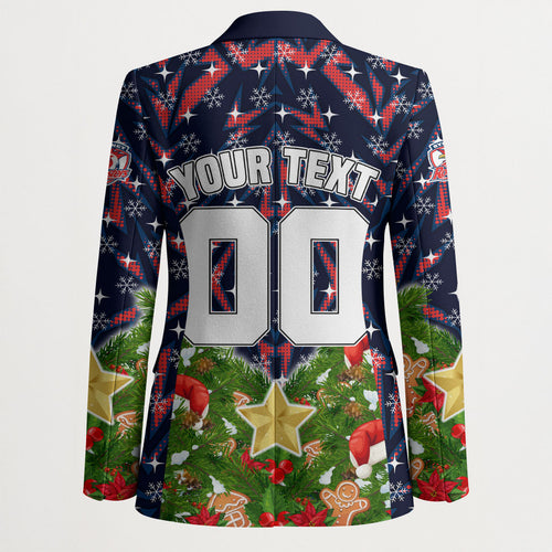 Personalised Sydney Roosters Rugby Christmas Blazer Santa Rugby Mascot - Pine Wreath Festive