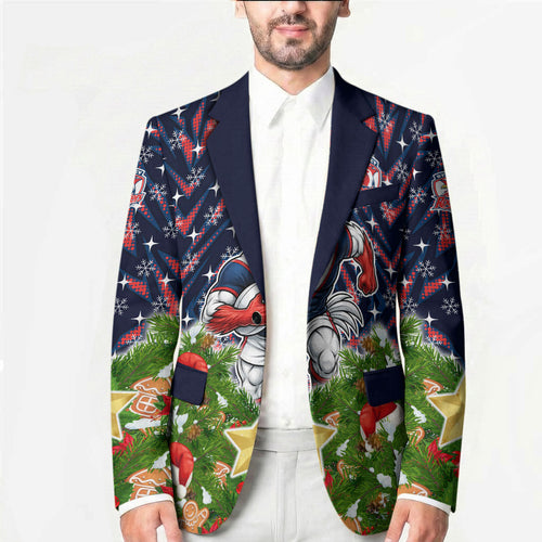 Personalised Sydney Roosters Rugby Christmas Blazer Santa Rugby Mascot - Pine Wreath Festive