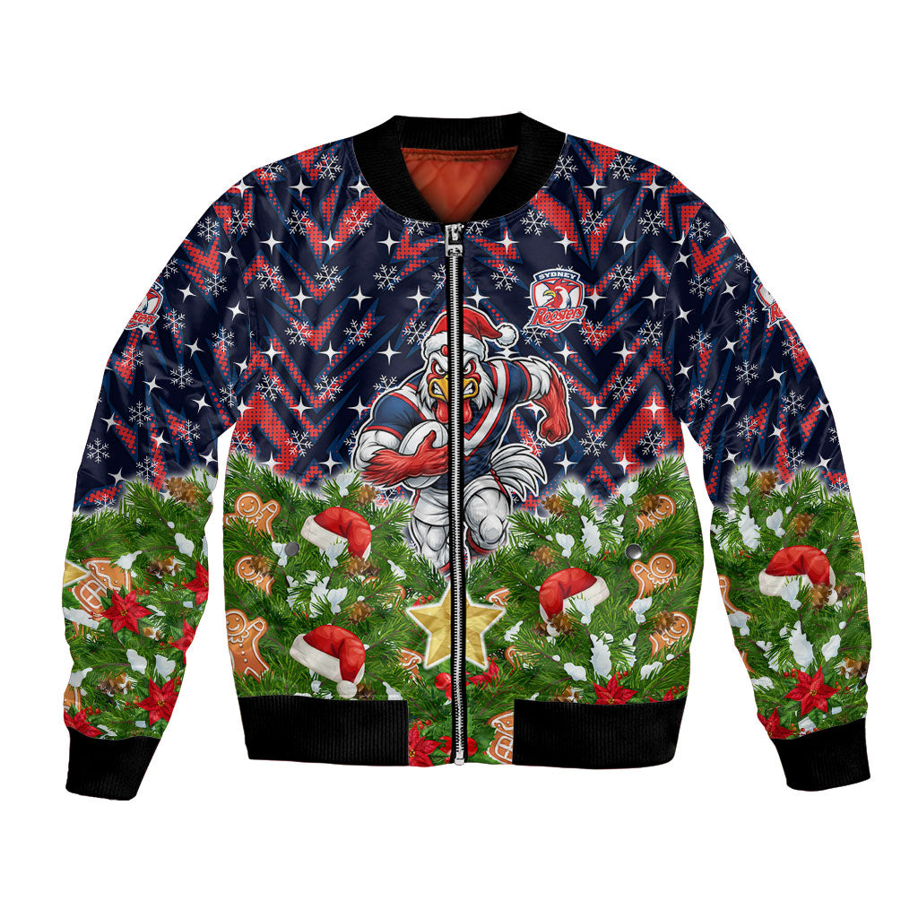 Personalised Sydney Roosters Rugby Christmas Bomber Jacket Santa Rugby Mascot - Pine Wreath Festive