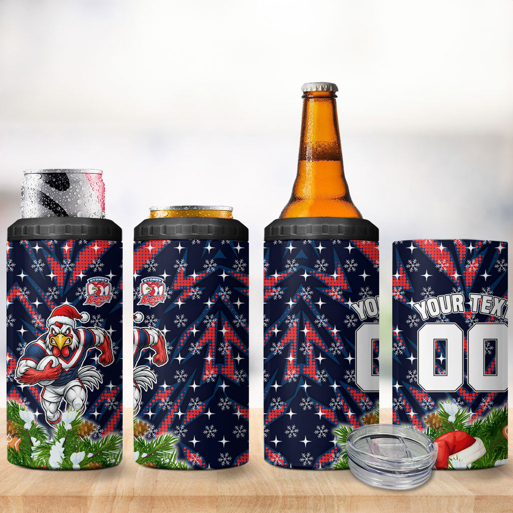 Personalised Sydney Roosters Rugby Christmas 4 in 1 Can Cooler Tumbler Santa Rugby Mascot - Pine Wreath Festive