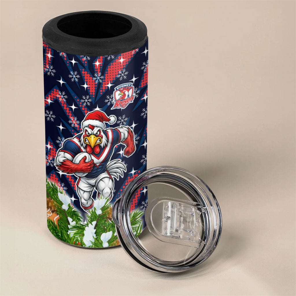 Personalised Sydney Roosters Rugby Christmas 4 in 1 Can Cooler Tumbler Santa Rugby Mascot - Pine Wreath Festive