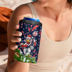 Personalised Sydney Roosters Rugby Christmas 4 in 1 Can Cooler Tumbler Santa Rugby Mascot - Pine Wreath Festive