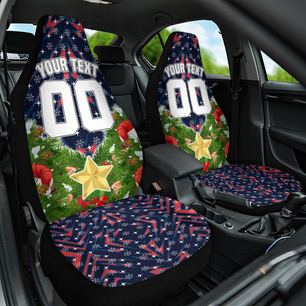 Personalised Sydney Roosters Rugby Christmas Car Seat Cover Santa Rugby Mascot - Pine Wreath Festive