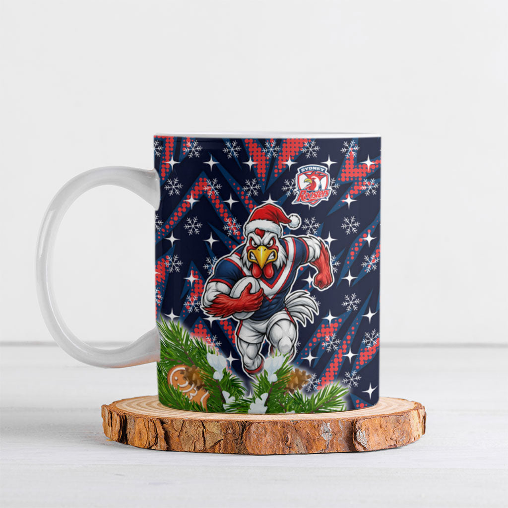 Personalised Sydney Roosters Rugby Christmas Ceramic Mug Santa Rugby Mascot - Pine Wreath Festive