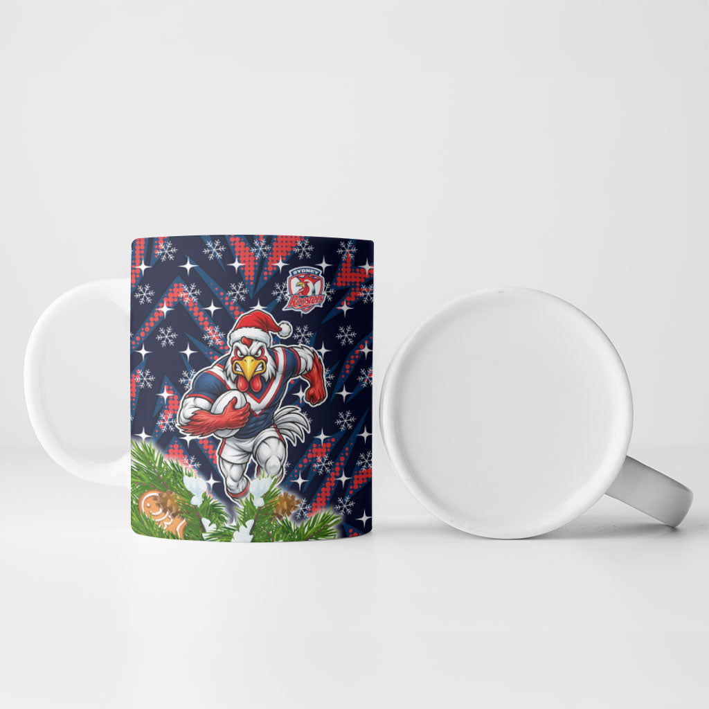 Personalised Sydney Roosters Rugby Christmas Ceramic Mug Santa Rugby Mascot - Pine Wreath Festive