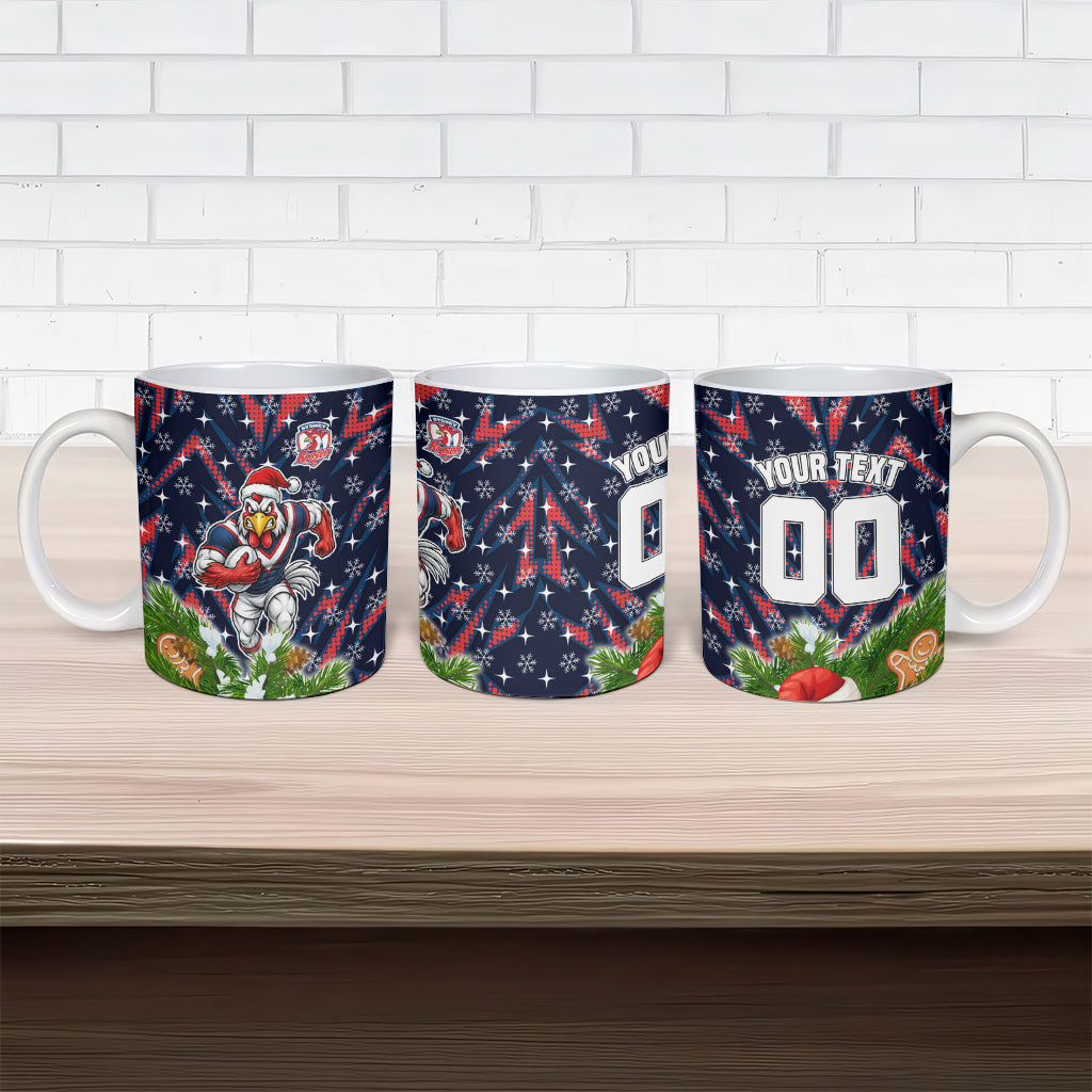 Personalised Sydney Roosters Rugby Christmas Ceramic Mug Santa Rugby Mascot - Pine Wreath Festive