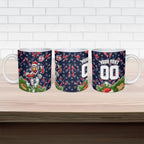 Personalised Sydney Roosters Rugby Christmas Ceramic Mug Santa Rugby Mascot - Pine Wreath Festive