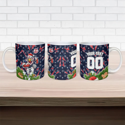 Personalised Sydney Roosters Rugby Christmas Ceramic Mug Santa Rugby Mascot - Pine Wreath Festive