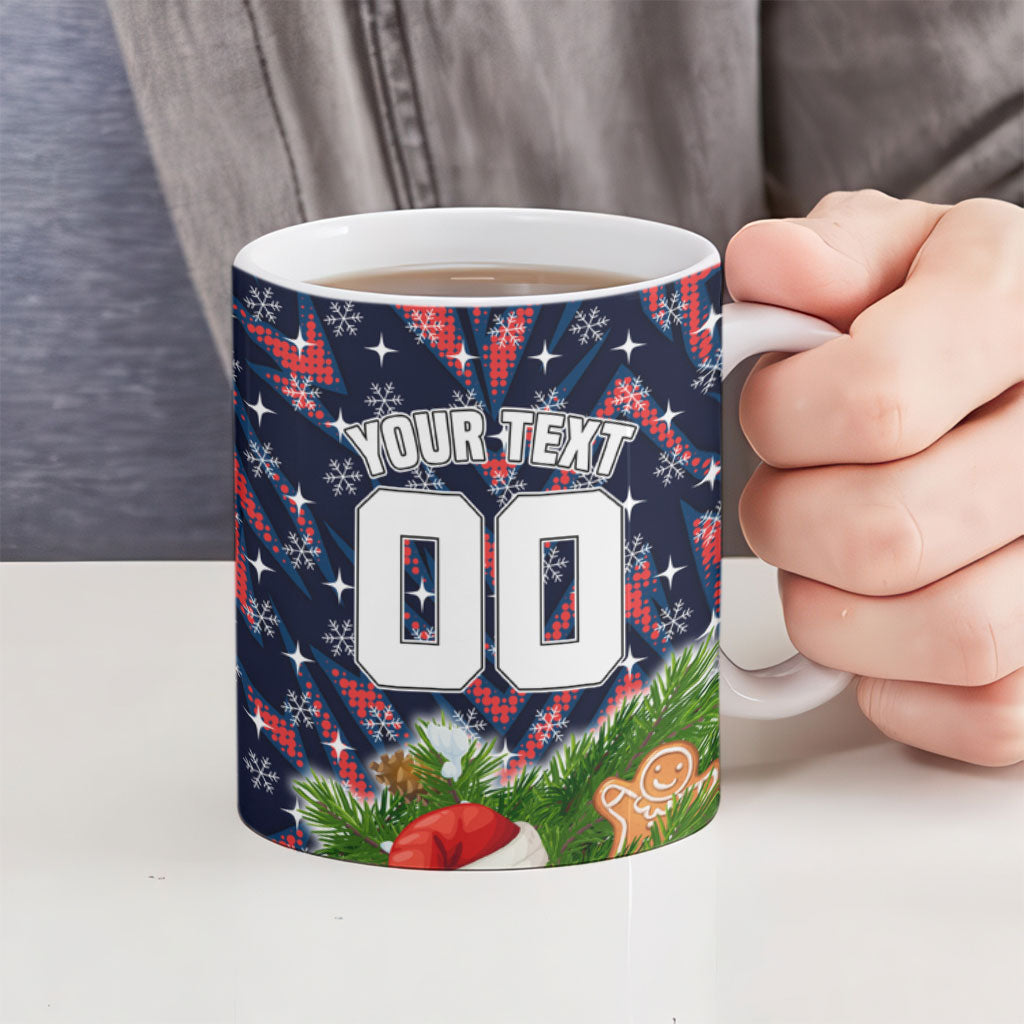 Personalised Sydney Roosters Rugby Christmas Ceramic Mug Santa Rugby Mascot - Pine Wreath Festive