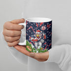 Personalised Sydney Roosters Rugby Christmas Ceramic Mug Santa Rugby Mascot - Pine Wreath Festive