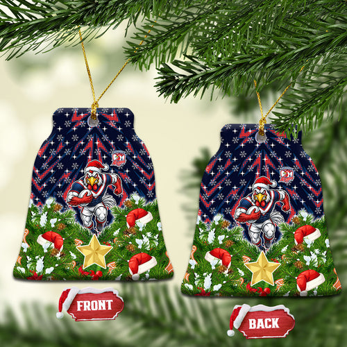 Sydney Roosters Rugby Christmas Ceramic Ornament Santa Rugby Mascot - Pine Wreath Festive