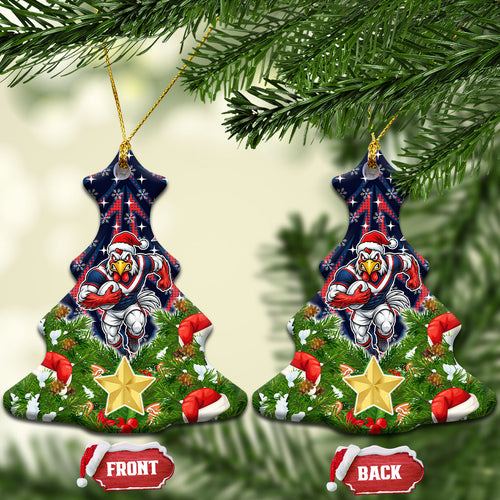 Sydney Roosters Rugby Christmas Ceramic Ornament Santa Rugby Mascot - Pine Wreath Festive