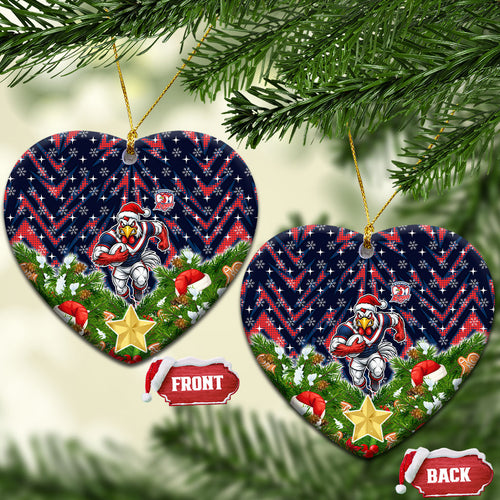 Sydney Roosters Rugby Christmas Ceramic Ornament Santa Rugby Mascot - Pine Wreath Festive