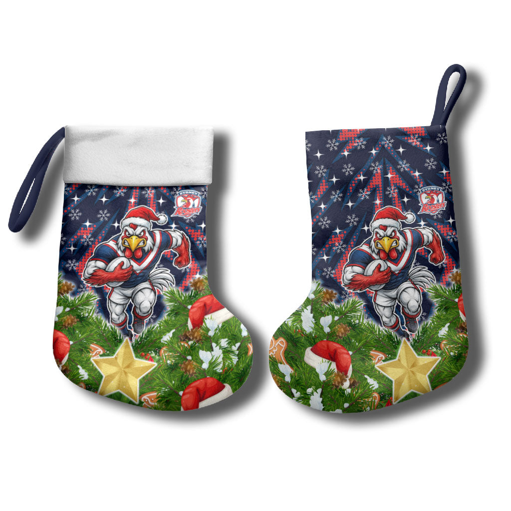 Sydney Roosters Rugby Christmas Stocking Santa Rugby Mascot - Pine Wreath Festive