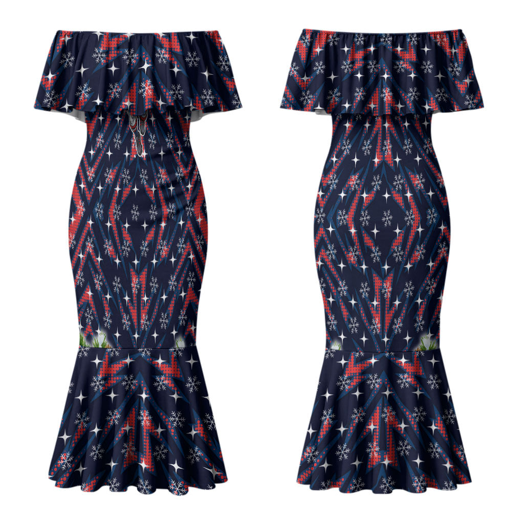 Personalised Sydney Roosters Rugby Christmas Couples Matching Mermaid Dress and Hawaiian Shirt Santa Rugby Mascot - Pine Wreath Festive