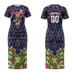 Personalised Sydney Roosters Rugby Christmas Couples Matching Short Sleeve Bodycon Dress and Long Sleeve Button Shirt Santa Rugby Mascot - Pine Wreath Festive