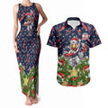 Personalised Sydney Roosters Rugby Christmas Couples Matching Tank Maxi Dress and Hawaiian Shirt Santa Rugby Mascot - Pine Wreath Festive