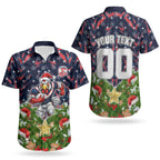 Personalised Sydney Roosters Rugby Christmas Couples Matching Tank Maxi Dress and Hawaiian Shirt Santa Rugby Mascot - Pine Wreath Festive