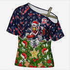 Personalised Sydney Roosters Rugby Christmas Cross Shoulder Shirt Santa Rugby Mascot - Pine Wreath Festive