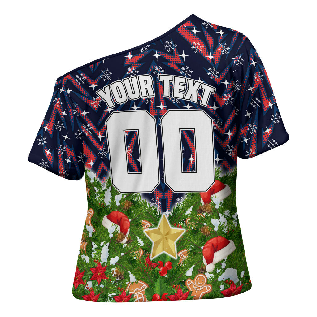 Personalised Sydney Roosters Rugby Christmas Cross Shoulder Shirt Santa Rugby Mascot - Pine Wreath Festive