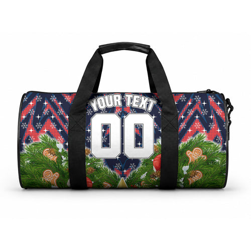 Personalised Sydney Roosters Rugby Christmas Duffle Bag Santa Rugby Mascot - Pine Wreath Festive