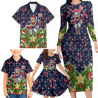 Personalised Sydney Roosters Rugby Christmas Family Matching Long Sleeve Bodycon Dress and Hawaiian Shirt Santa Rugby Mascot - Pine Wreath Festive