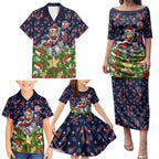Personalised Sydney Roosters Rugby Christmas Family Matching Puletasi and Hawaiian Shirt Santa Rugby Mascot - Pine Wreath Festive