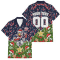 Personalised Sydney Roosters Rugby Christmas Family Matching Puletasi and Hawaiian Shirt Santa Rugby Mascot - Pine Wreath Festive